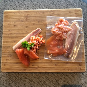 Vistrio Zalm/Forel gerookt + Garnalen in 3x70 gram